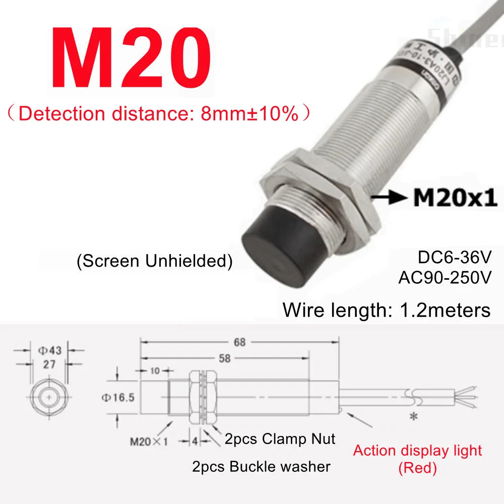 Approach Sensor 4mm 6mm M5 M10 14 M16 M20 22 Black Proximity Switch Inductive Proximity Sensor Detection Switch NPN PNP DC AC