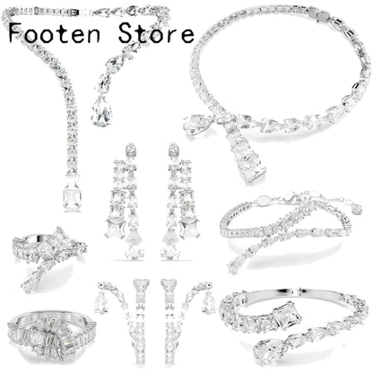 2025 New Trend Fine Wedding Jewelry Set Charming Luxury White Water Drop Crystal Fashion Women's Necklace Bracelet Earrings Ring
