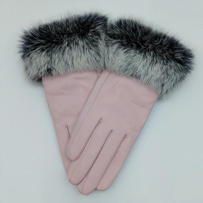 2025 Women Winter Warm Genuine Sheep Leather Glove With Real Fur Trimming Female Warm Real Leather Fur High Quality Mittens