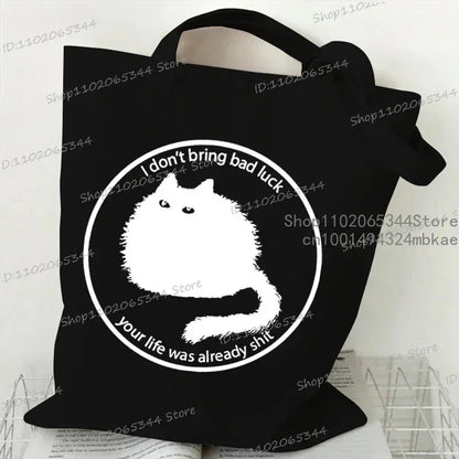 Kawaii Black Cat Graphic Handbags for Women Japanese Style Canvas Tote Bag Cartoon Fashion Shoulder Bag for Women Kitten Bag