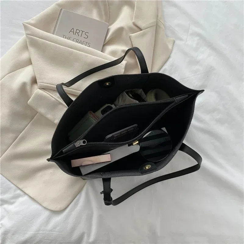 New Trend Retro Solid Color PU Leather Underarm Bag Simple Women Large Capacity Bag Shopping Travel Elegant Unisex Tote Bags