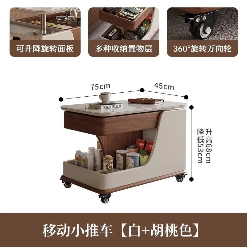Coffee table liftable rock slab side table living room sofa side cabinet movable cart multi-function movable lifting coffee tabl