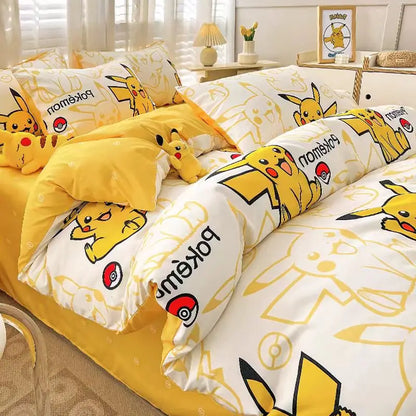 Pokemon Bedding Set Anime Pikachu 3D Duvet Cover Cute Polyester Bed Sheet Set Quilt Bedspread Set Children Comforter Bedding