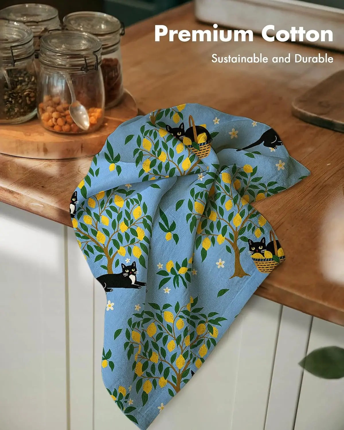 Flour Sack Kitchen Towels - Set of 2 Cotton Dish Towels with Hanging Loop Decorative 40*60cm Absorbent Cute Design for Housew
