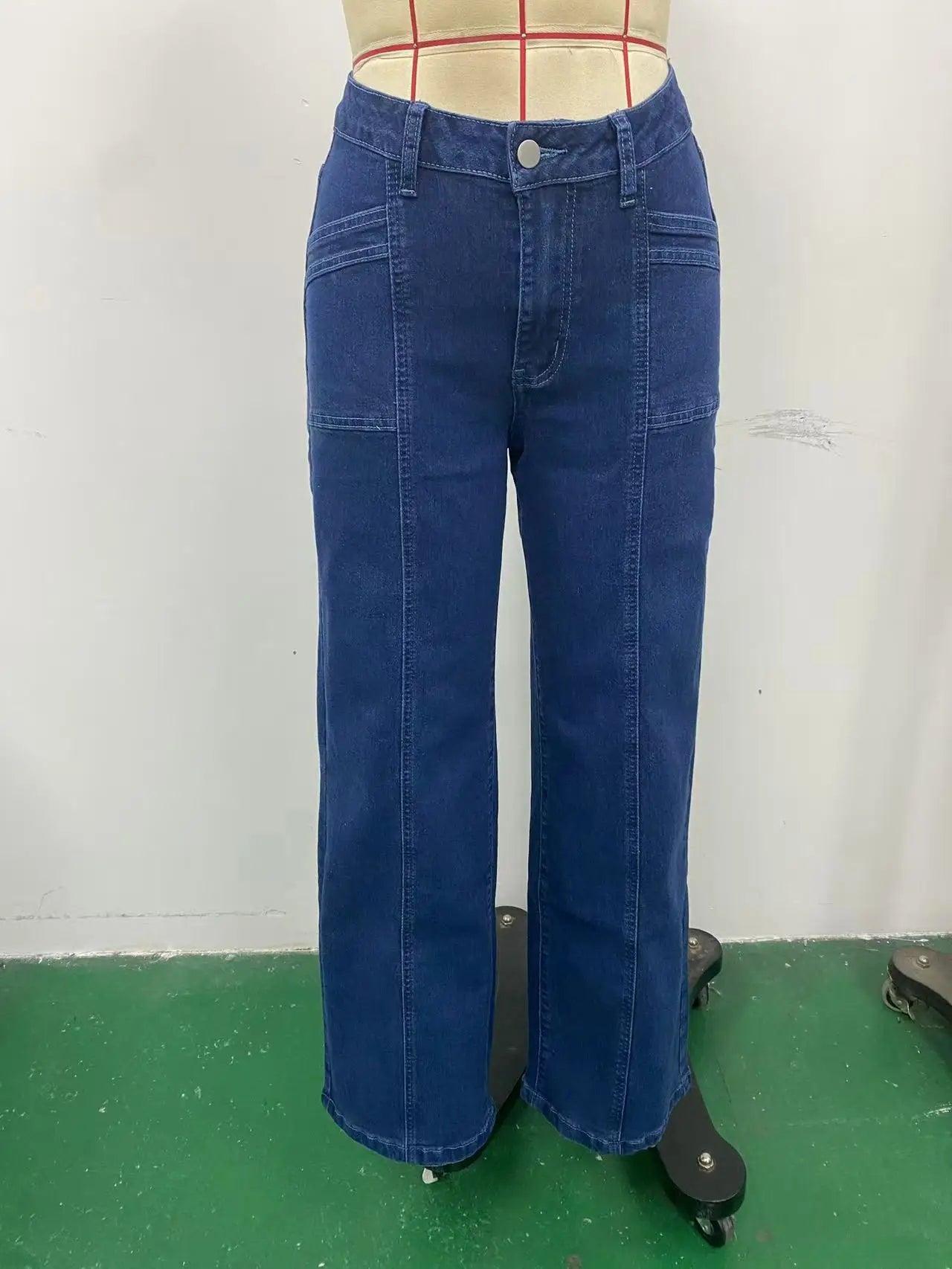 "Women’s Deep Blue Wide Leg Jeans - Stylish Denim Trousers for Comfort and Versatility