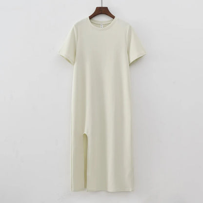 2024 Summer Fashion Split Women T shirt Dress Black Basic Simple Dresses