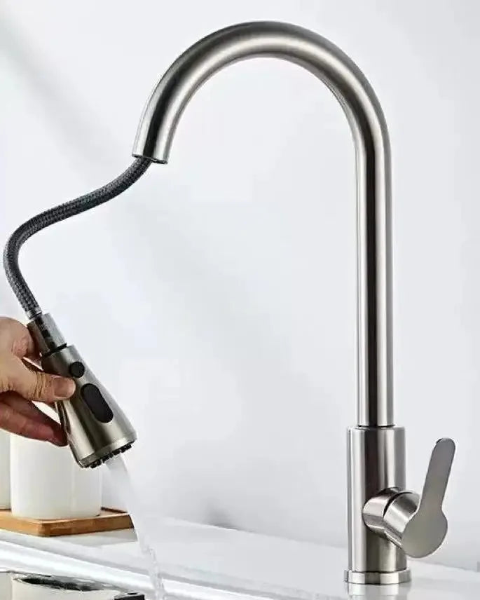 Kitchen Faucet Flexible Pull Out 2 Modes Nozzle Hot Cold Water Mixer Tap Deck Mounted Sprayer and Stream SUS 304 Faucets