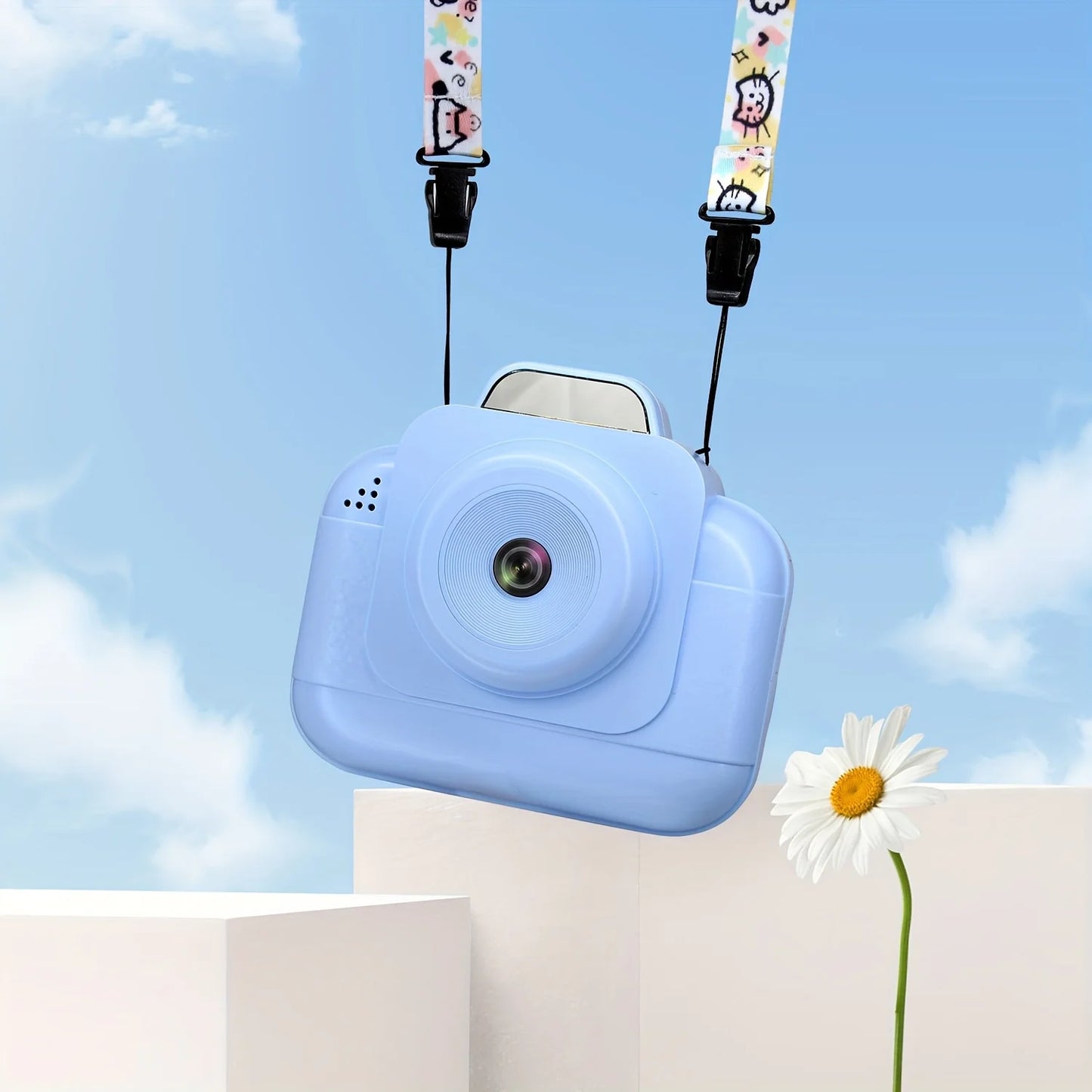 Portable photo printer (blue) with rechargeable battery and 4 rolls of thermal paper /1g card-instant photo printing