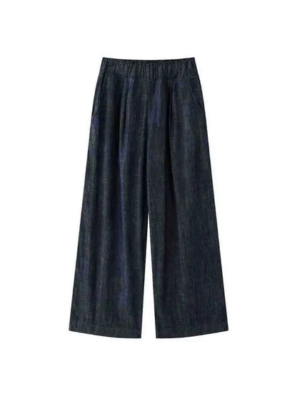 [LANMREM] Vintage Elastic High Waist Jeans For Women Straight Wide Leg Denim Pants Sunscreen Trousers 2025 Summer New 26D9421