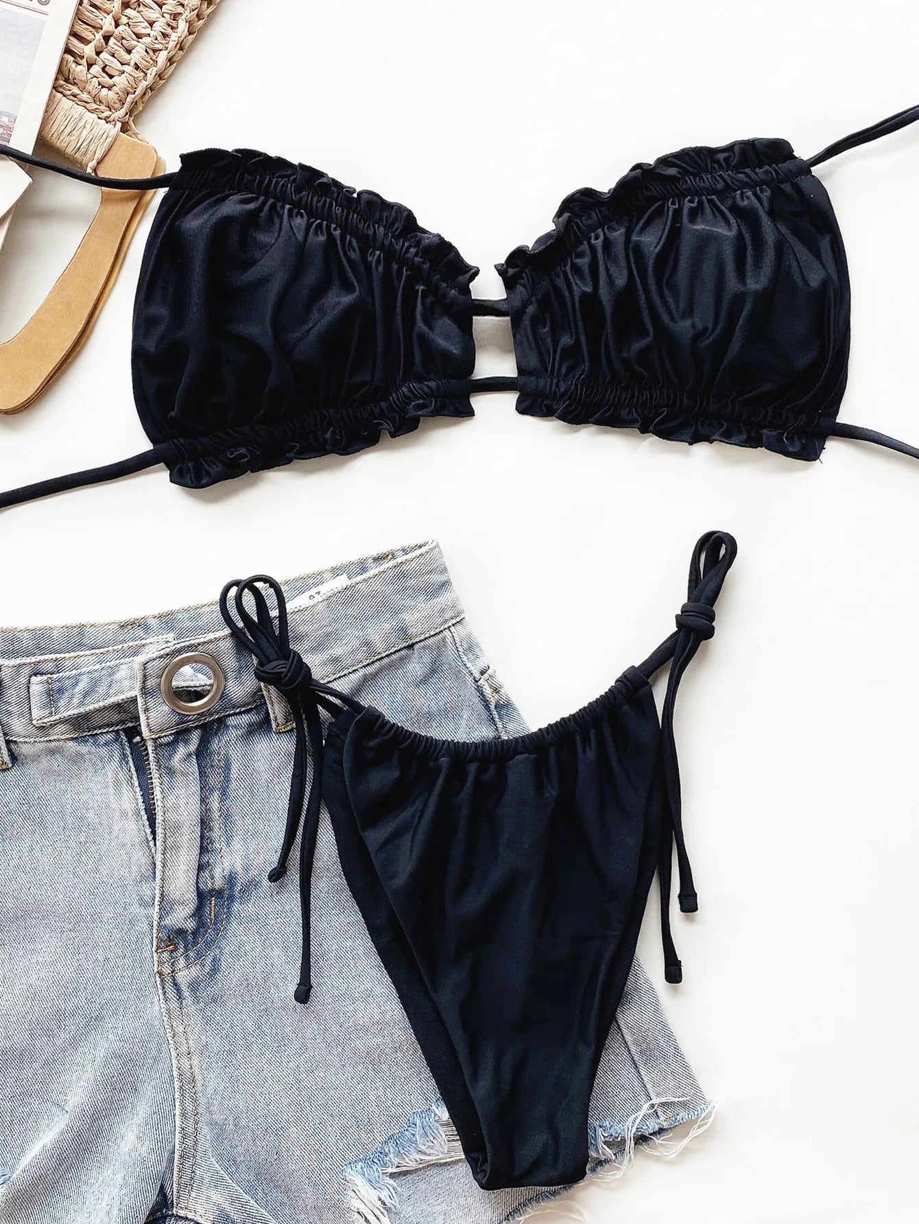 Bikinis 2025 Woman Sexy Ruffled Frilled Pleated Ruched Bikini Women Swimwear Two-piece Swimsuit Bikini set Bathing Suit