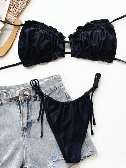 Bikinis 2025 Woman Sexy Ruffled Frilled Pleated Ruched Bikini Women Swimwear Two-piece Swimsuit Bikini set Bathing Suit