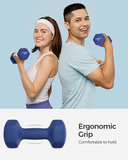 SONGMICS Set of 2 Dumbbells, 2 x 4 kg Hand Weights with Neoprene Coating, Hexagonal Dumbbells Pair, Home Workout