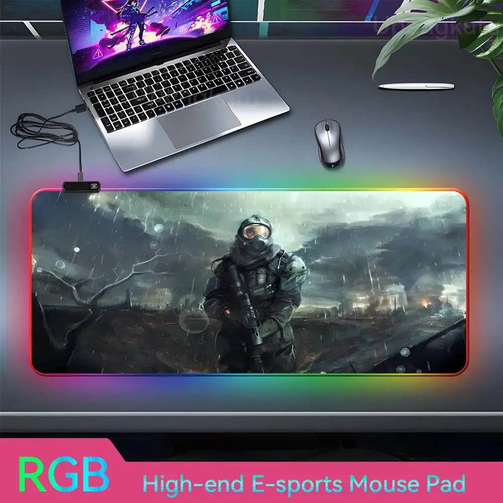 S_stalker 2 Mouse Pad RGB 3 mm Mouse Pad Rubber Mouse Pad LED Lamp Cute Desk Mat Anime Carpet  Desk Led Mouse Pad Mouse Pad Gran