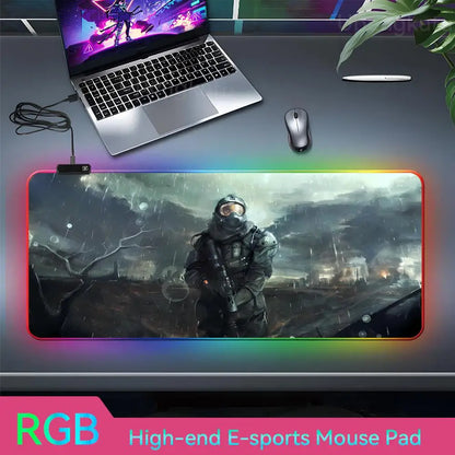 S_stalker 2 Mouse Pad RGB 3 mm Mouse Pad Rubber Mouse Pad LED Lamp Cute Desk Mat Anime Carpet  Desk Led Mouse Pad Mouse Pad Gran