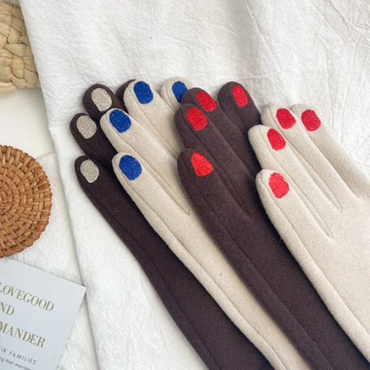 Women Creative Nail Polish Embroidery Gloves Grace Lady Fashion Vintage Driving Full Finger Mittens Girl Touch Screen Warm T124A