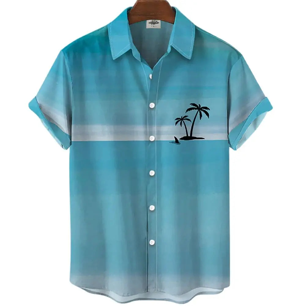 Hawaiian Shirt Men Summer 3d Coconut Tree Printed Holiday Short Sleeve Tops Tee Oversized Blouse Casual Dress