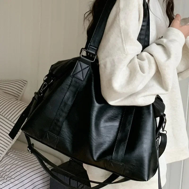 Big Black Shoulder Bags for Women Large Hobo Shopper Bag Solid Color Quality Soft Leather Crossbody Handbag Lady Travel Tote Bag