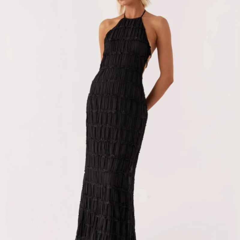 Sexy Beach Sle Wrap Ne Strap Dr Summer Women's Faion High Waist Long Skirt No Sve Hanging Ne Gown Holiday Vibes