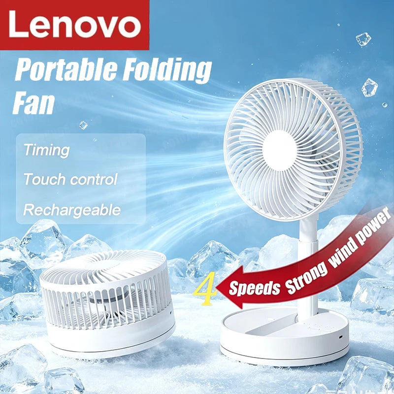 Lenovo Portable Foldable Desktop Fan USB C Rechargeable 3600mAh Battery 4 Speed Ultra Quiet Fan for Home Office Bedroom Dorm