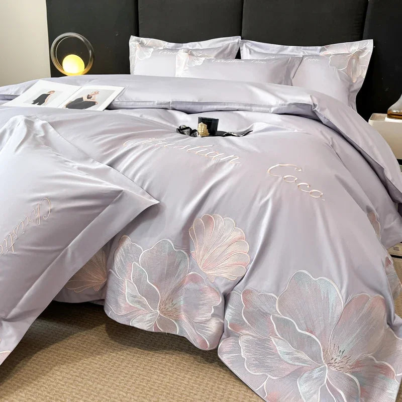 High-end Light Luxury Class A Long-staple Pure Cotton Floral Embroidery Quilt Cover Soft Bare Bed Line Comforter Bedding Sets