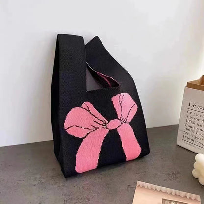 Fashion Handmade Knit Handbags Women Mini Knot Wrist Bag Korean Casual Tote Bag Reusable Shopping Bags