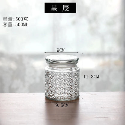 Retro Transparent Glass Sealed Jar Glass Lid Storage Jar Begonia Flower Glass Bottle Candy Storage Jar Kitchen Storage Supplies
