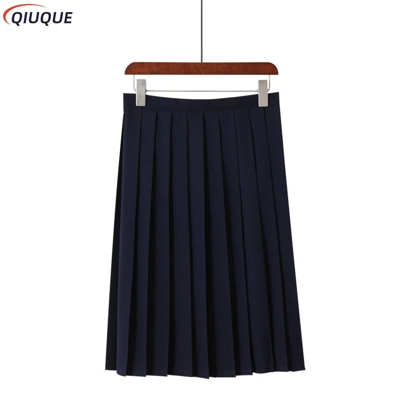 Black / Dark Blue Women Pleated Skirts Short Long Girl Women Summer High Waist Japanese JK Skirts Fashion Student Uniform Skirt