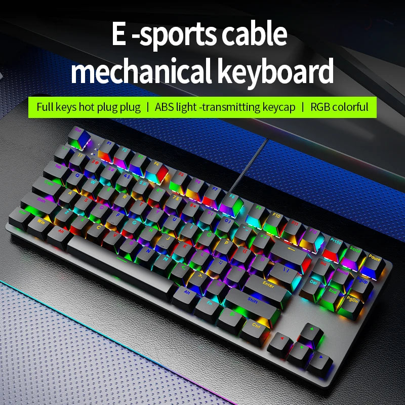 Gaming Mechanical Keyboard  AK87 Hot Swappable RGB Backlit, USB Wired Full Size Anti-Ghosting Keyboard with Red/Blue Switch for