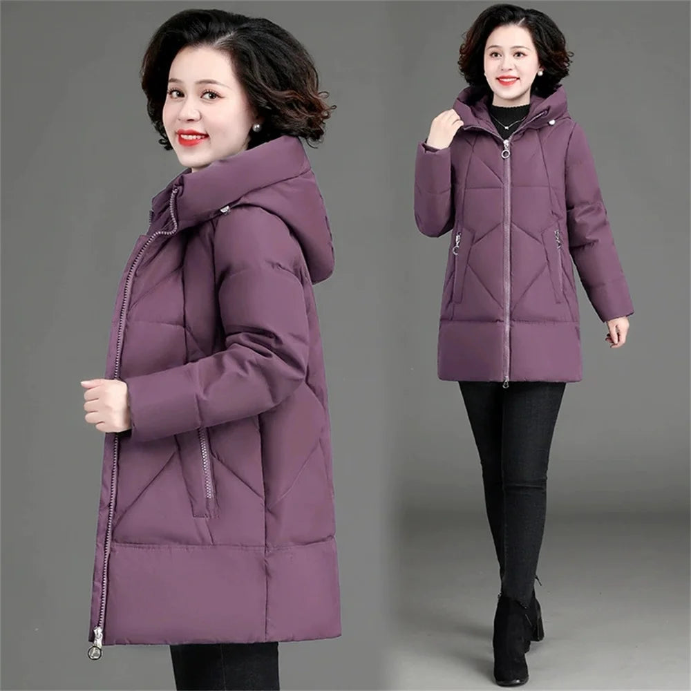 New Loose Women Snow Jacket 3XL 4XL 2026 Winter Women Jacket Warm Parkas Female Thicken Coat Cotton Padded Long Hooded Outwear