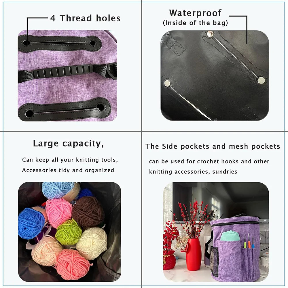 Knitting Tool Storage Bag Yarn Crochet Organizer Tote Bag Large Capacity Portable with Front Yarn Needles Hooks Pocket