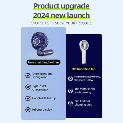 Portable Fan Mini Handheld Electric Fan with LED Sceen Battery Display Support 5 Adjustable Wind Speed Silent Operation Foldable