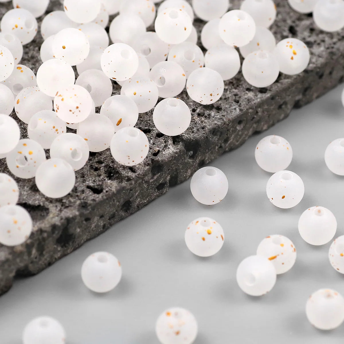 Frosted Round Dot Gold Acrylic Crystal Beads Glass Spacer Loose Beads 8mm For Jewelry Making Bracelet DIY Pen Beads Accessories