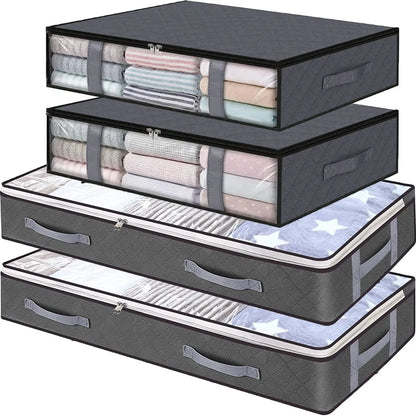 4-Pack Large Capacity Underbed Storage Bags Organizer with Clear Window and Handles for Blanket, Comforter, Bedding, Clothes