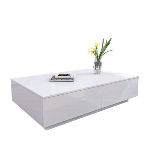 High Gloss Wooden Coffee Table, 4 Storage Drawers, Modern Living Room, New