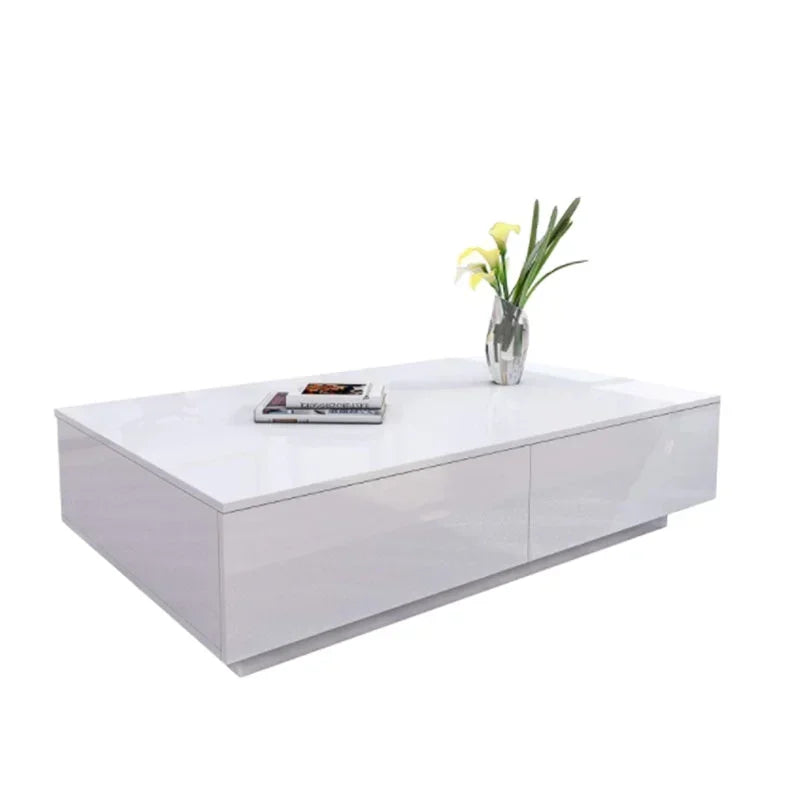 High Gloss Wooden Coffee Table, 4 Storage Drawers, Modern Living Room, New