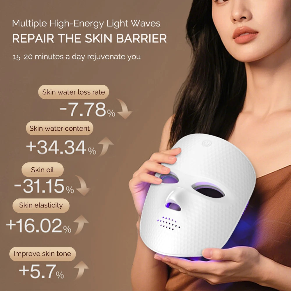 Wireless LED Facial Mask 7 Colors Light Photon Skin Tighten Rejuvenation Brighten Anti-Aging Skin Beauty Device