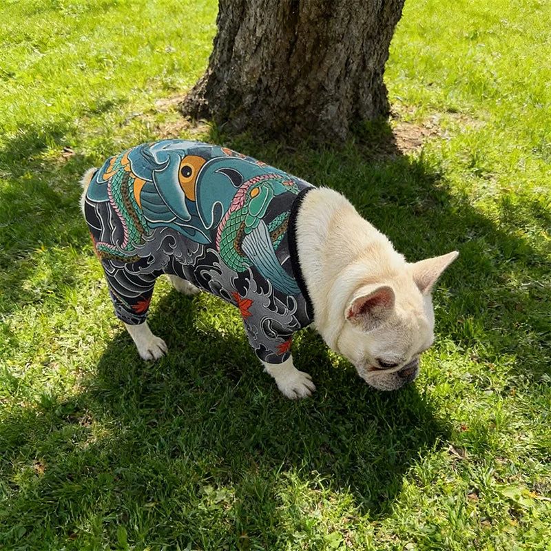 Creative Pet Tattoo Clothes Suitable For Fadou, Bago, Corgi, Bulldog Spring T-shirts, Interesting Social Dog Pet Clothes S-XXL