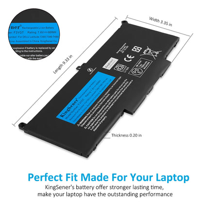 KingSener F3YGT 7.6V 60WH Laptop Battery for DELL Latitude 12 7000 E7280 E7290 E7380 E7390 E7480 E7490 Series DJ1J0
