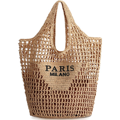 Straw Beach Bags for Women - Women Beach Handmade Woven Tote Bag, Summer Mesh Hollow Shoulder Bag for Holiday