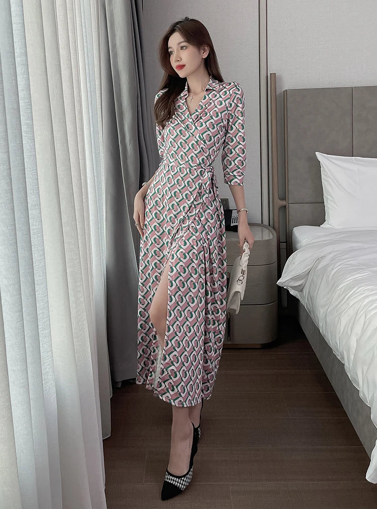 ZAROY Women Wrap Long Dress Summer Sexy V Neck Side Split Party Club Dress Chic Streetwear Elegant Evening Slim Beach Vestidos