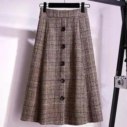 Large Size Women's Autumn Winter Elastic Waist A-line Skirt Woman Skirts Faldas Jupe Korean Retro Plaid Mid-Long Skirts Size 4XL