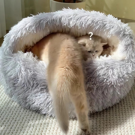 2 in 1 Soft Plush Pet Bed with Cover Round Cat Bed Pet Mattress Warm Cat Dog Sleeping Nest Cave for Small Dogs