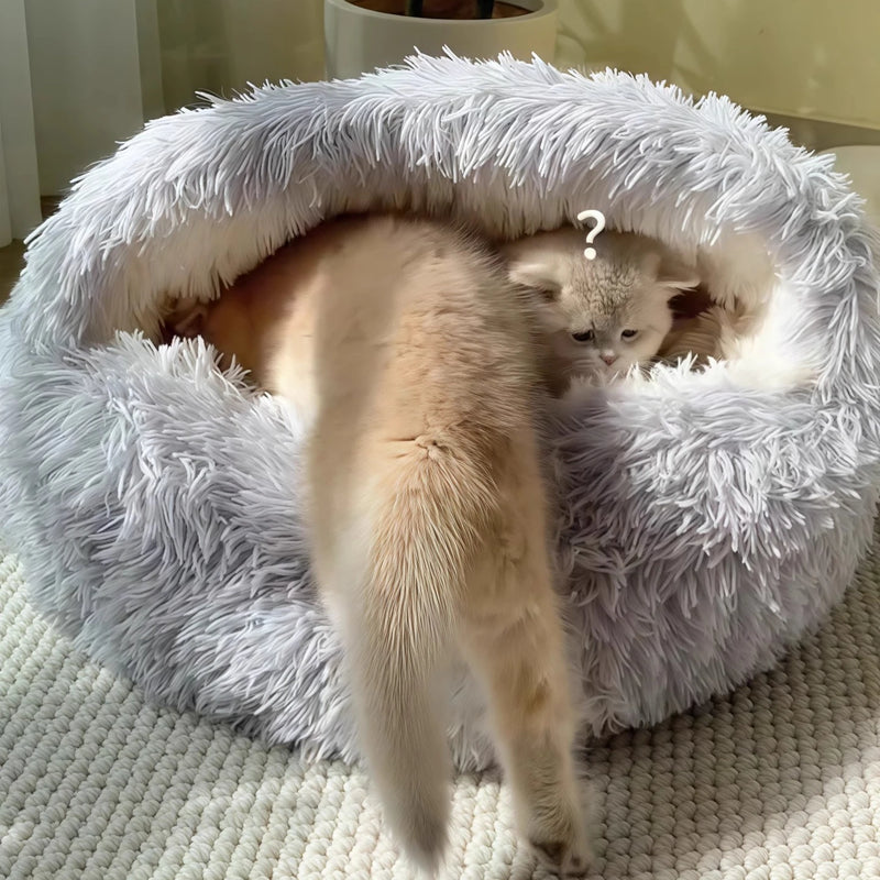 2 in 1 Soft Plush Pet Bed with Cover Round Cat Bed Pet Mattress Warm Cat Dog Sleeping Nest Cave for Small Dogs