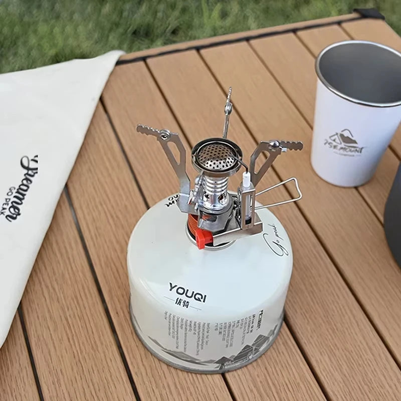 Portable Ultra Light Aluminum Alloy Camping Gas Stove, Mini Outdoor Butane Cooker for Picnic Backpacking Survival Cooking