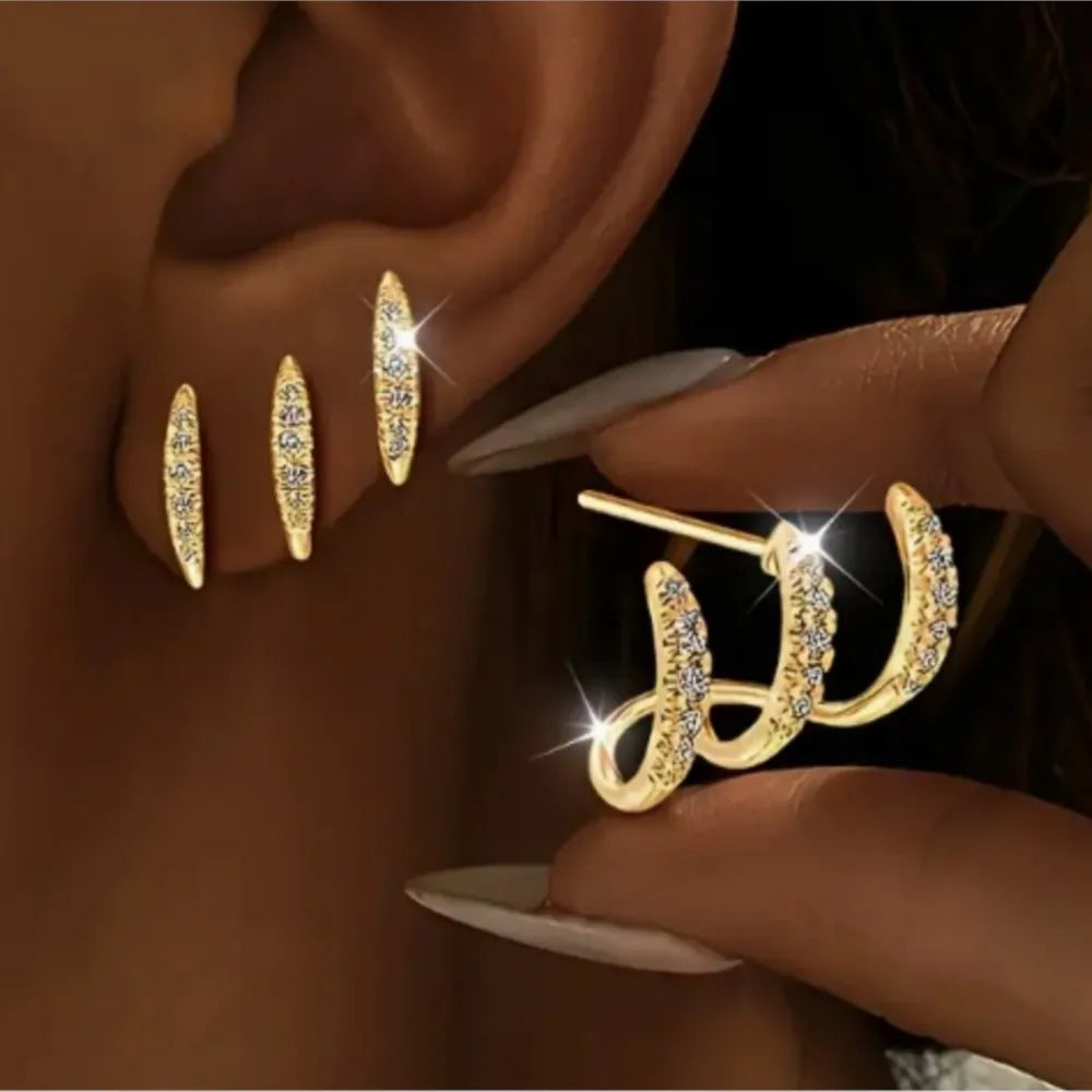 2pcs Elegant Rhinestone Three-Claw Earrings for Women Luxurious & Cute Design Earring Party Jewelry Gifts