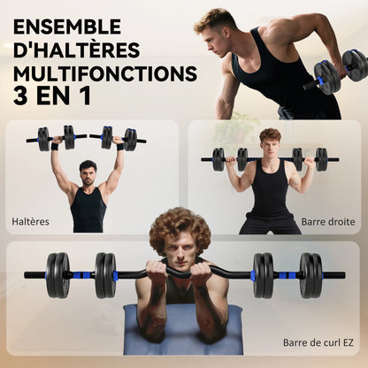 SPORTNOW dumbbells Kit bodybuilding adjustable dumbbells 15 kg 3 1, adjustable weight set with extension bar, handle year