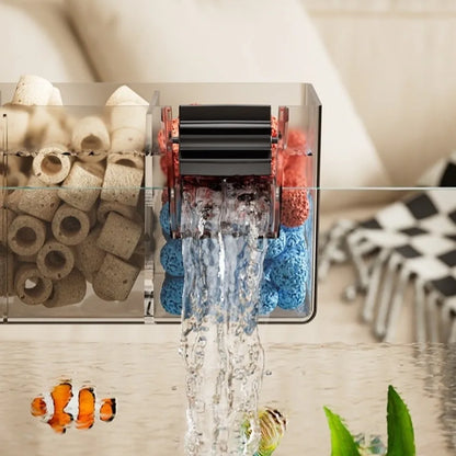 Wall Mounted Fish Tank Filter Box 3-in-1 Drip Flow Silent Operation Waterfall Filter Detachable Top Mounted Filter