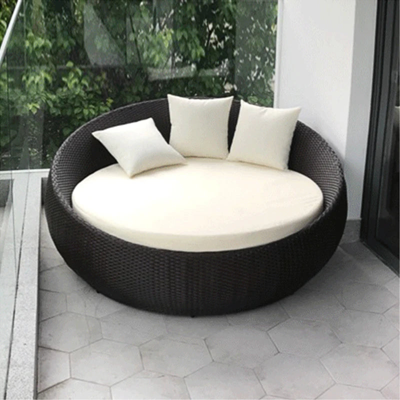 Modern Outdoor Furniture Large Size Curtain Chaise Lounger Antique Canopy Beach Sun Rattan Garden Bed Sun Bed Lounger Round Bed