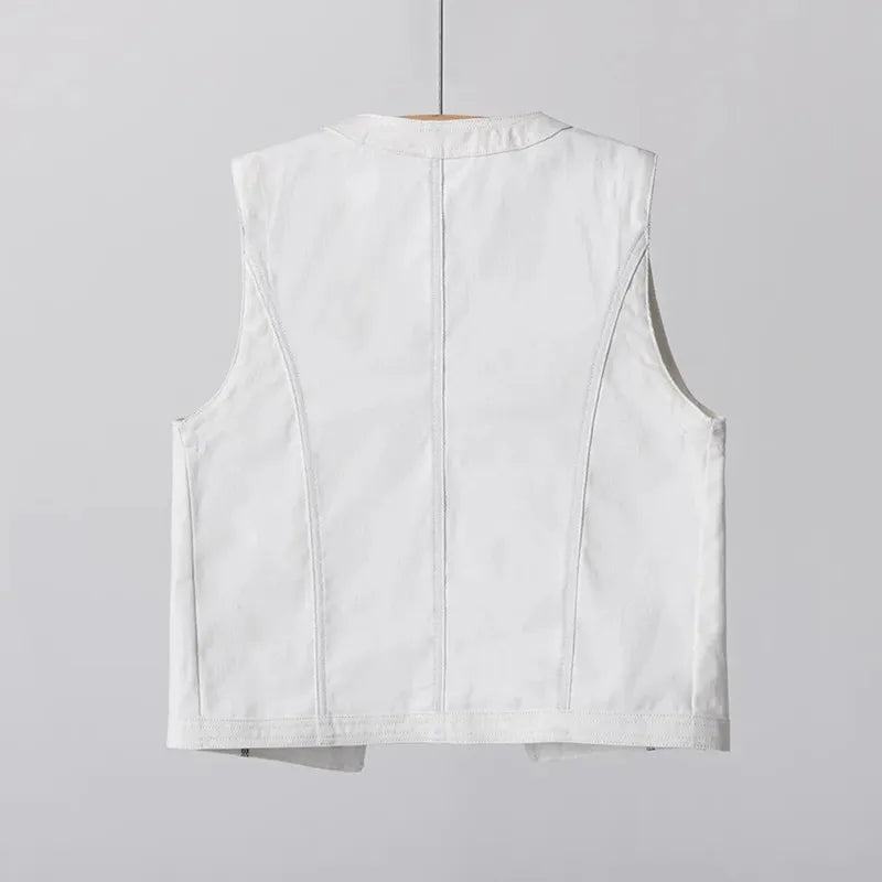 Denim Vest Women's Fashion 2025 New Spring Summer Thin Waistcoat Sleeveless Jacket Top White Cardigan Female Outerwear