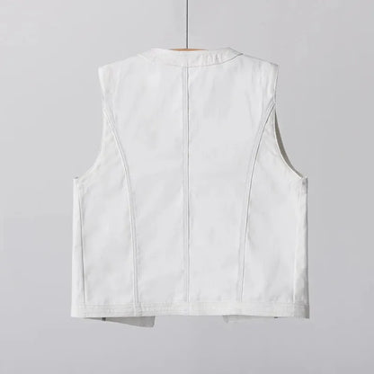 Denim Vest Women's Fashion 2025 New Spring Summer Thin Waistcoat Sleeveless Jacket Top White Cardigan Female Outerwear